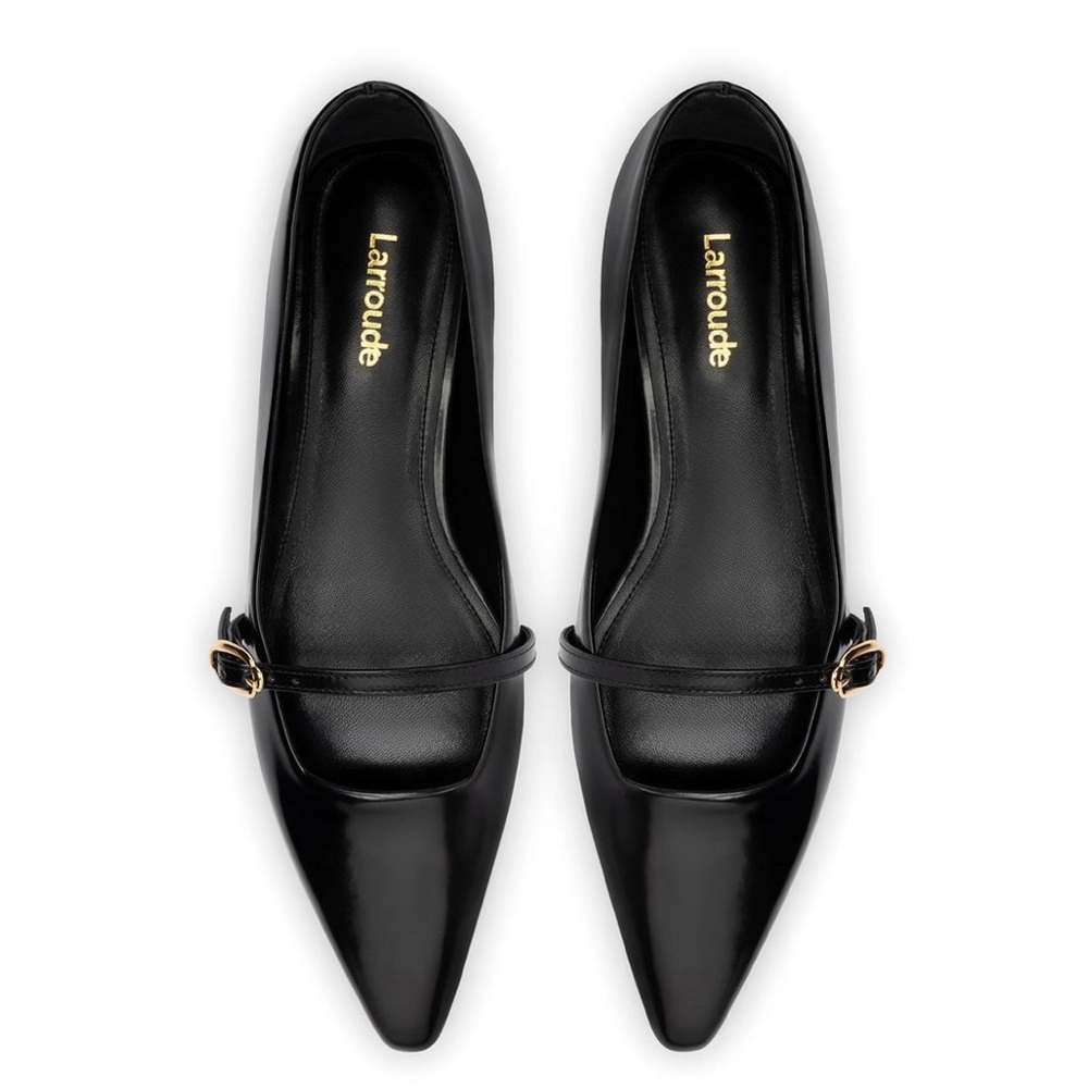 Larroude Irene Flat In Black Leather size 9